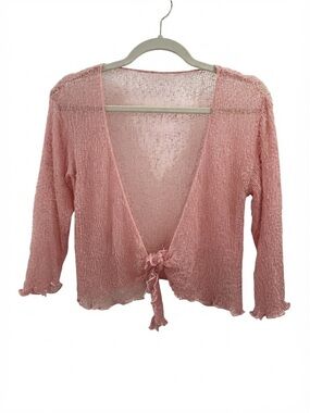 Back from Bali Pink Sheer Tie Front Bolero Cardigan Knit Y2K Fairy Grunge
